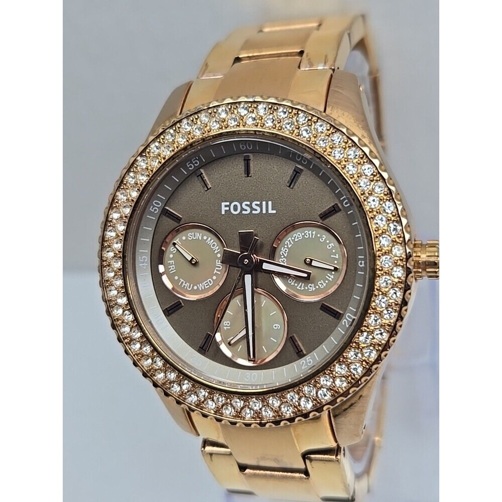 Fossil Stella ES3502 Womens Rose Gold Crystal Multifunction Watch New Battery - Picture 4 of 11